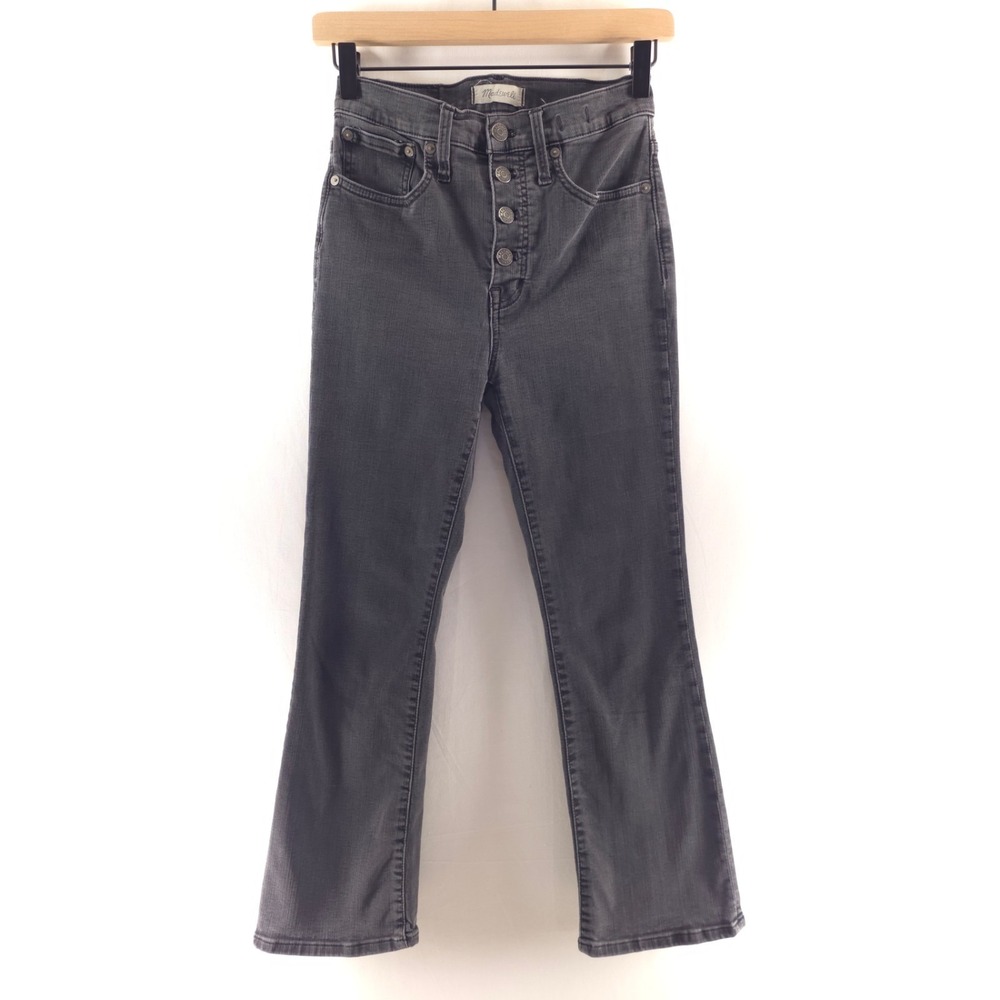 Madewell Womens Cali‎ Demi-Boot Jeans 26 Black High Rise Button Fly Stretch